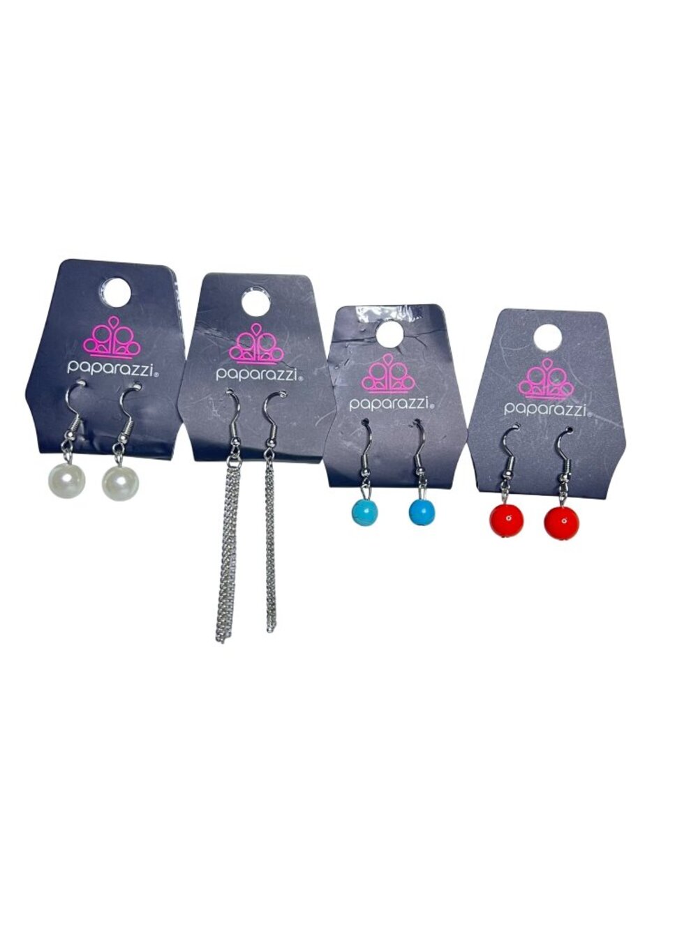 Lot of 4 Paparazzi Silver Tone Pierced Dangle Earrings (6450)